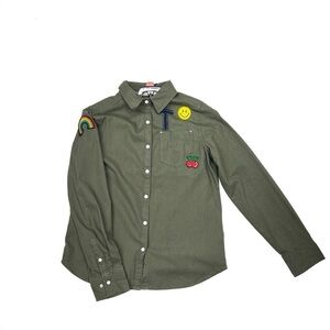 Tractr Girls Medium Long Sleeve Shirt Set Army Green Button Up Pink Tee New NWT